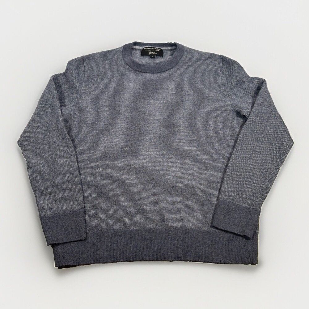 Banana Republic Sweater Mens Large Blue Heather Baruffa Italian Merino Wool 100%